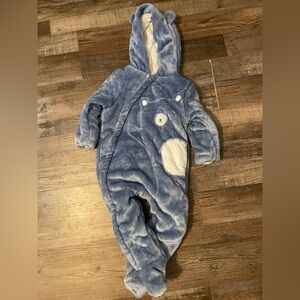 Blue Bear Hooded Baby Onesie